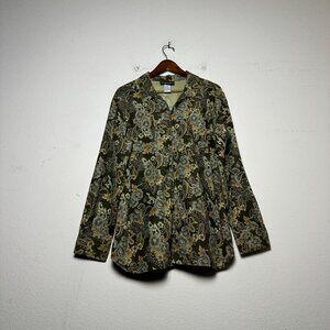 VTG Sag Harbor Paisley Floral Pattern Sweater Women 16 Full Zip Prep Abstract